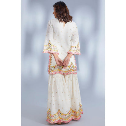 Gopi Vaid Bani Ivory Embroidered Kurta with Sharara and Dupatta