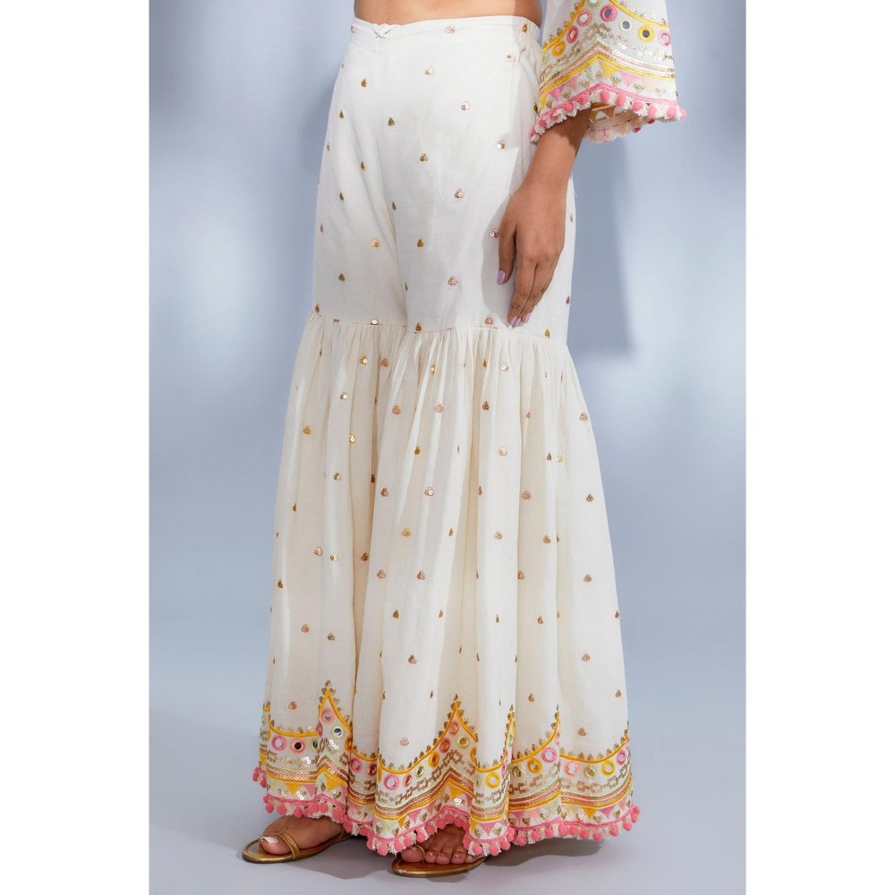 Gopi Vaid Bani Ivory Embroidered Kurta with Sharara and Dupatta