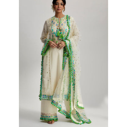 Gopi Vaid Nishika Ivory Embroidered Kurta with Palazzo and Dupatta