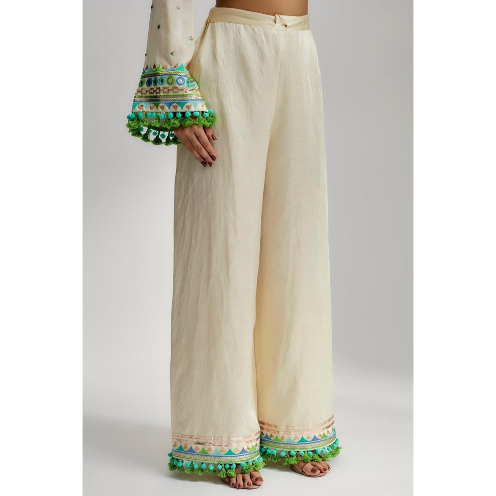 Gopi Vaid Nishika Ivory Embroidered Kurta with Palazzo and Dupatta
