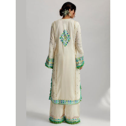Gopi Vaid Nishika Ivory Embroidered Kurta with Palazzo and Dupatta
