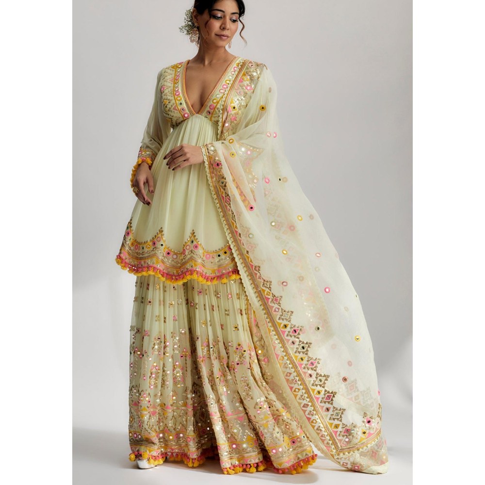 Gopi Vaid Zohra Green Embroidered Kurta with Sharara and Dupatta