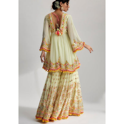 Gopi Vaid Zohra Green Embroidered Kurta with Sharara and Dupatta