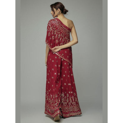 Gopi Vaid Kaveer Red Embroidered Top with Palazzo