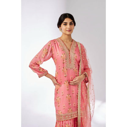 Gopi Vaid Sadhna Pink Floral Kurta with Sharara and Dupatta