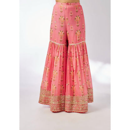 Gopi Vaid Sadhna Pink Floral Kurta with Sharara and Dupatta