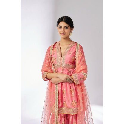 Gopi Vaid Samiksha Pink Floral Kurta with Sharara and Dupatta