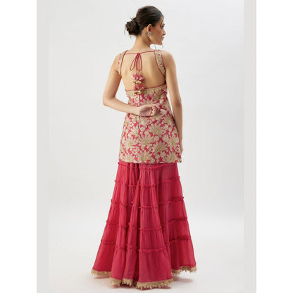 Gopi Vaid Gita Red Embroidered Kurta with Sharara and Dupatta