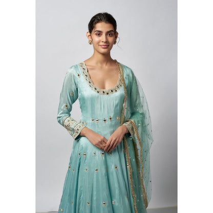 Gopi Vaid Fahar Blue Embroidered Anarkali Kurta with Palazzo and Dupatta