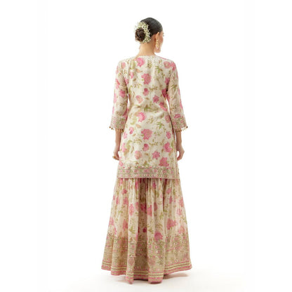 Gopi Vaid Niyati Ivory Floral Kurta with Sharara and Dupatta