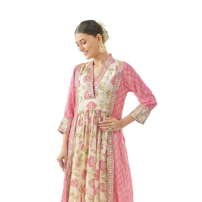 Gopi Vaid Riya Pink Floral Kurta with Palazzo and Dupatta