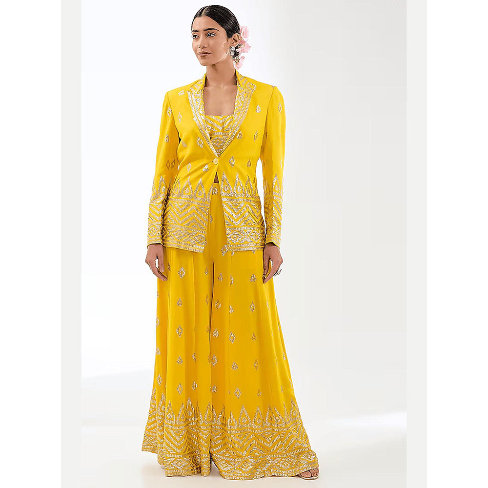 Gopi Vaid Yellow Marrakesh Pant with Blouse and Blazer