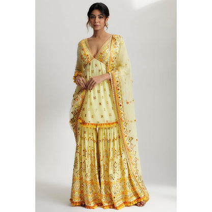 Gopi Vaid Yellow Sophie Peplum with Sharara Set