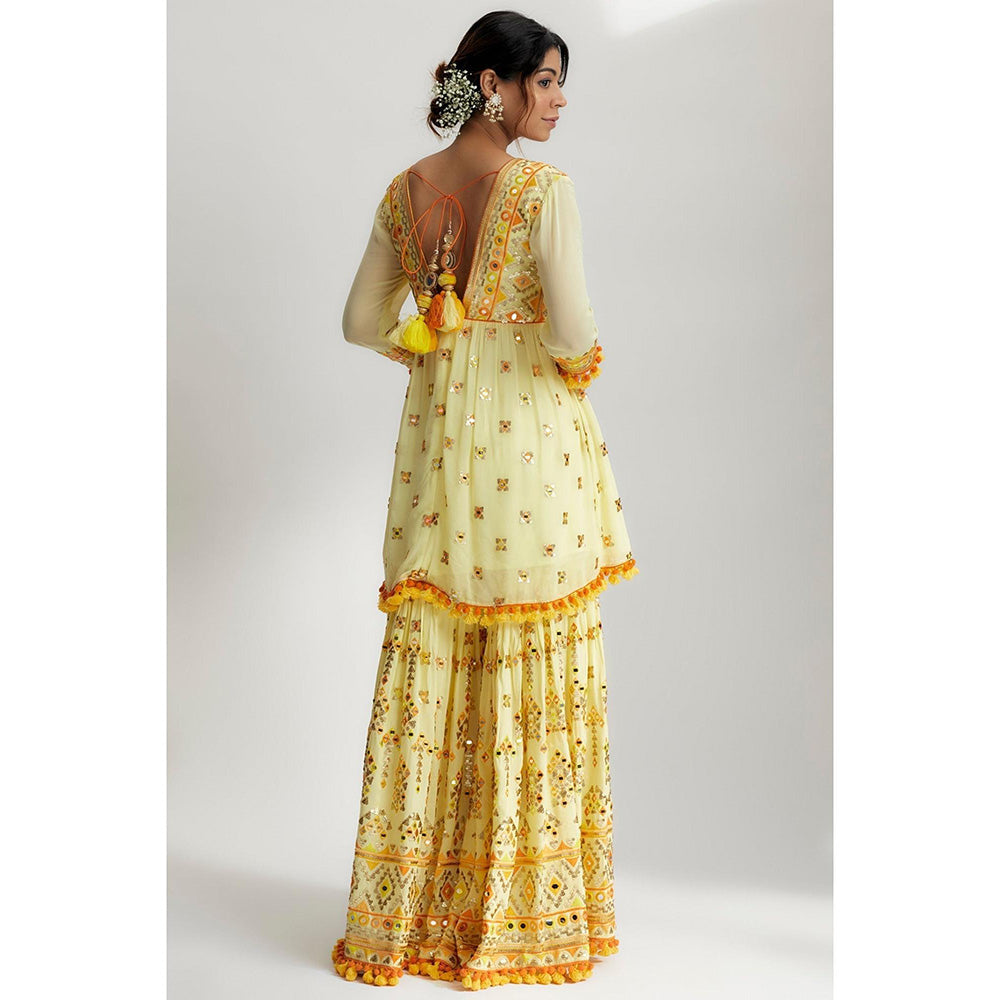 Gopi Vaid Yellow Sophie Peplum with Sharara Set
