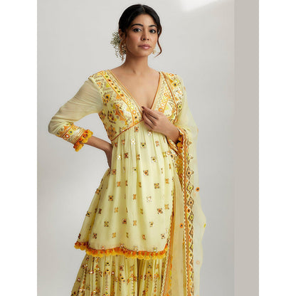 Gopi Vaid Yellow Sophie Peplum with Sharara Set