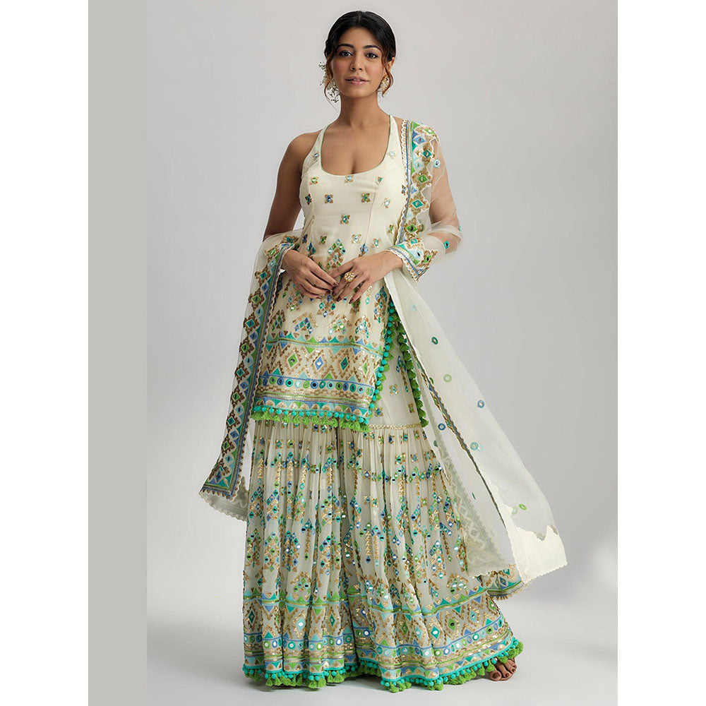 Gopi Vaid Ivory Pritika Kurta with Sharara and Dupatta