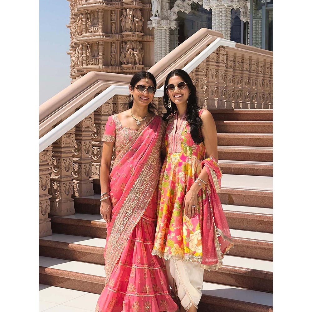 Gopi Vaid Pink Ketki Anarkali Kurta with Dhoti and Dupatta