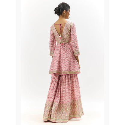 Gopi Vaid Pink Tanvi Peplum Kurta with Sharara and Dupatta