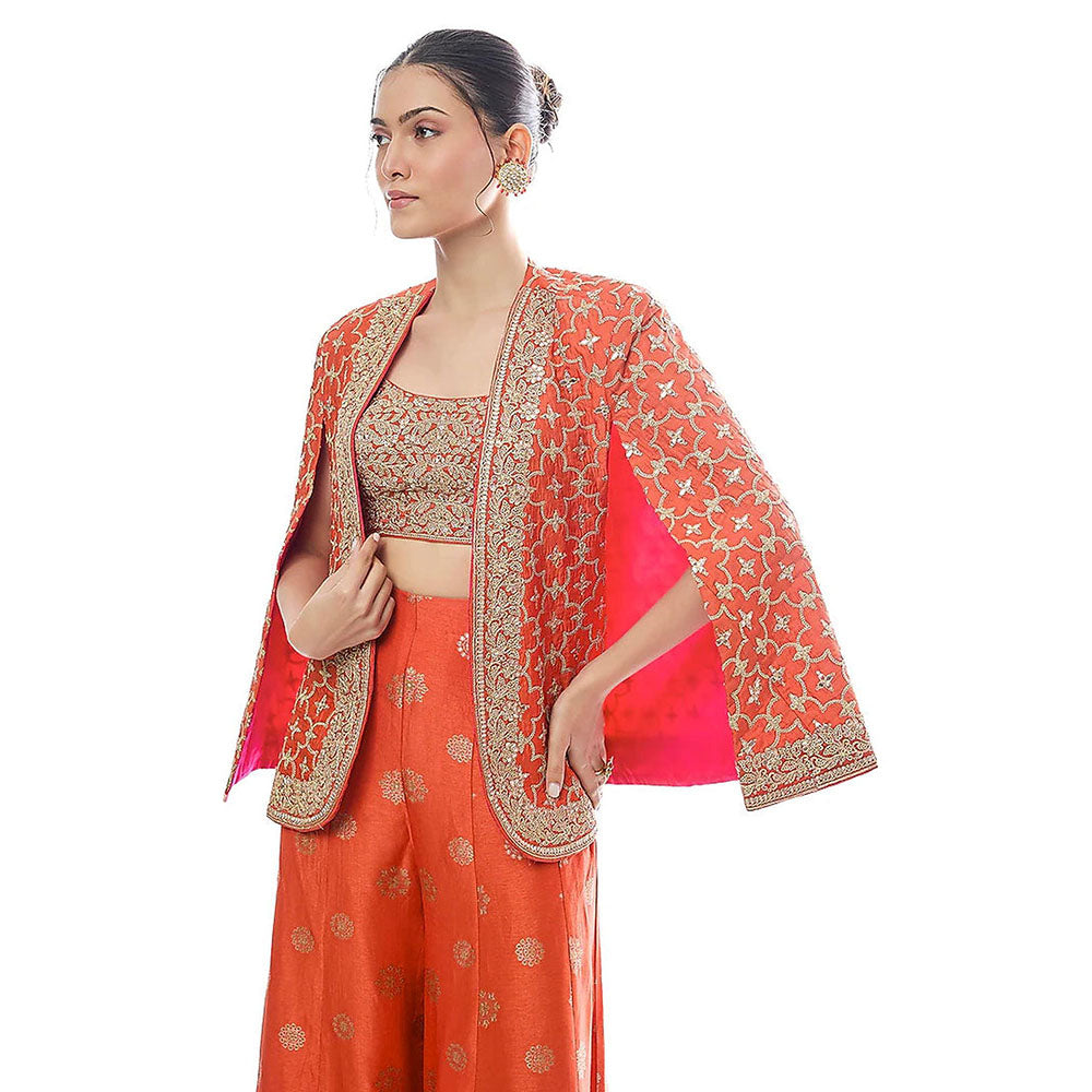 Gopi Vaid Orange Shaina Shirt with Pant and Jacket