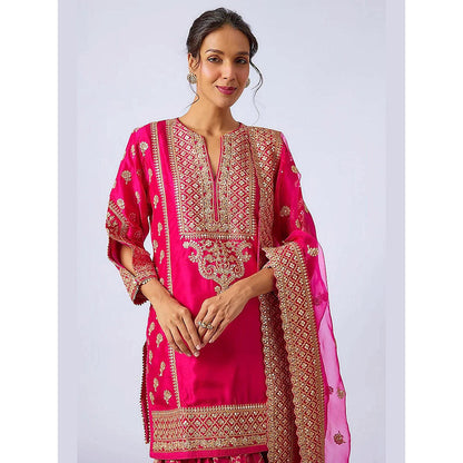 Gopi Vaid Pink Juhi Chawla In Marigold Brocade Short Kurta with Garara and Dupatta
