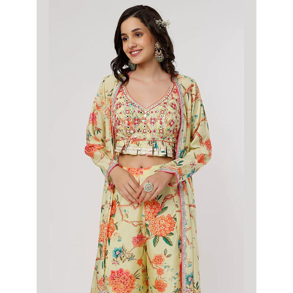 Gopi Vaid Yellow Kamli Panel Pant with Blouse and Cape