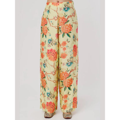 Gopi Vaid Yellow Kamli Panel Pant with Blouse and Cape