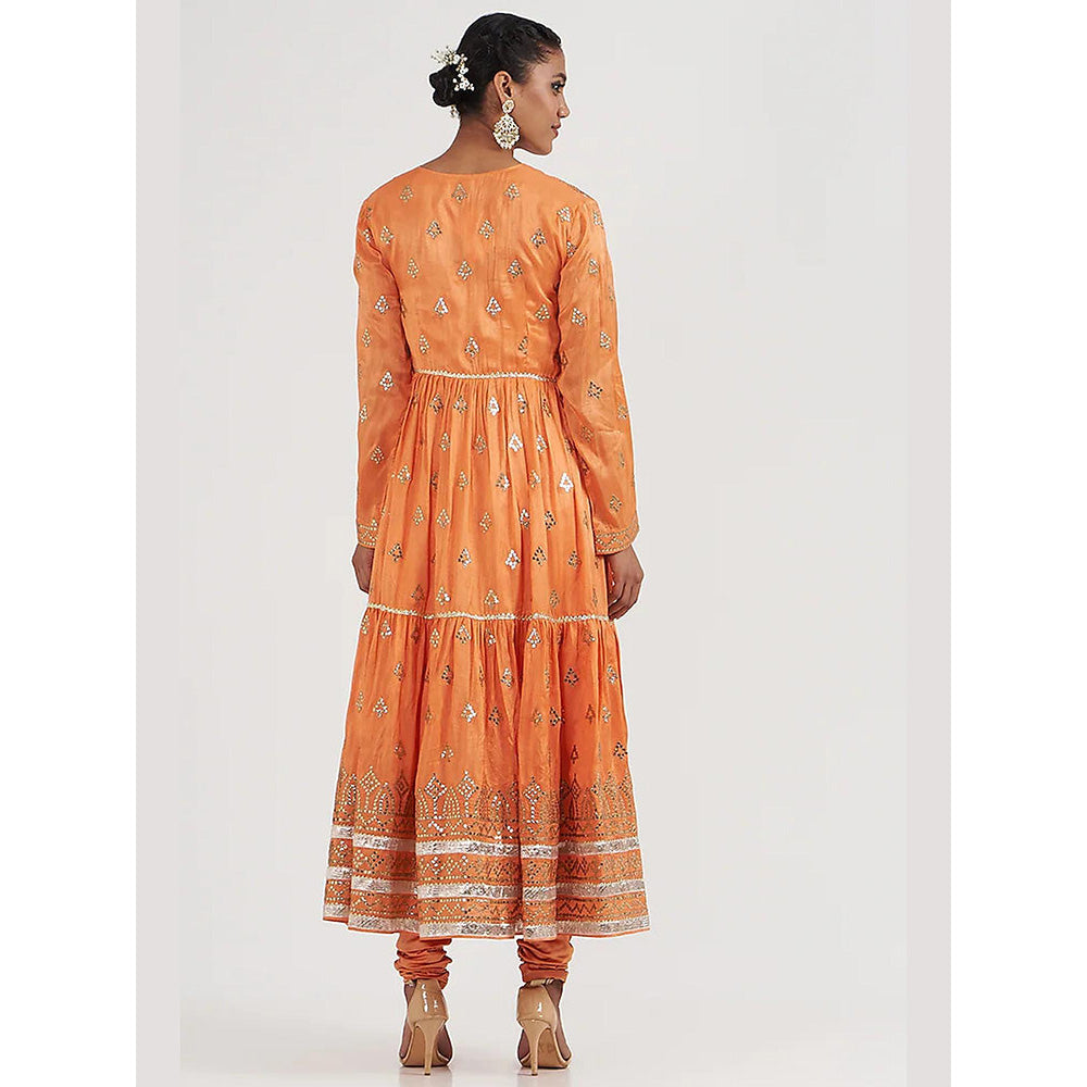 Gopi Vaid Green Suhana Ag Top with Tiered Churidar and Dupatta