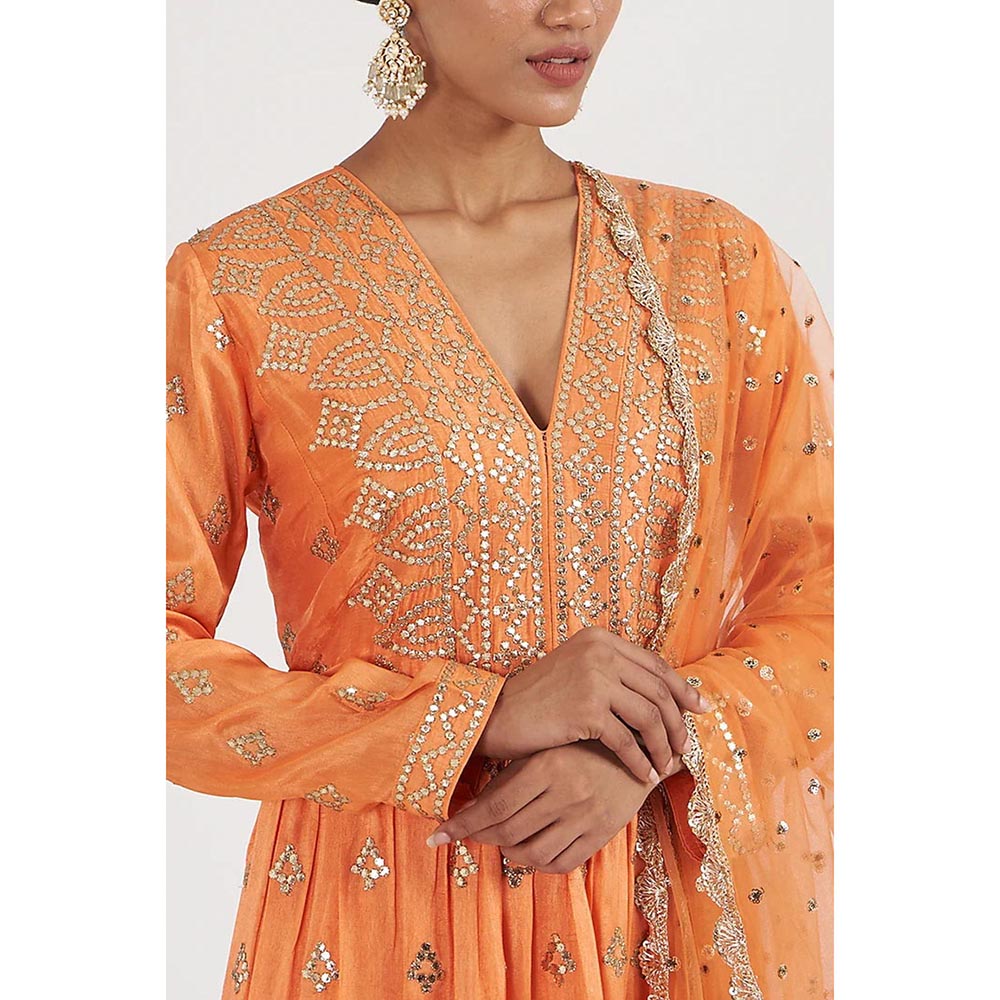 Gopi Vaid Green Suhana Ag Top with Tiered Churidar and Dupatta
