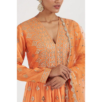 Gopi Vaid Green Suhana Ag Top with Tiered Churidar and Dupatta