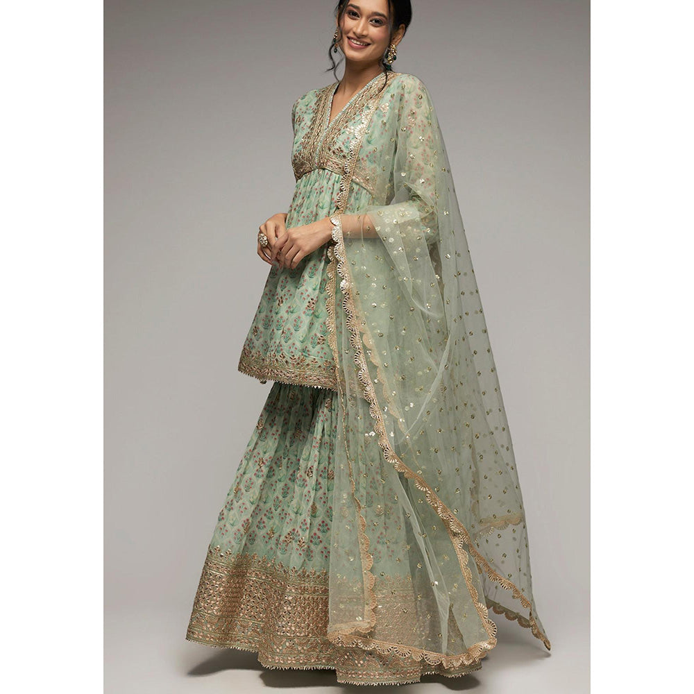 Gopi Vaid Green Nusrat Peplum Kurta with Sharara and Dupatta