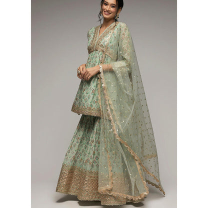 Gopi Vaid Green Nusrat Peplum Kurta with Sharara and Dupatta