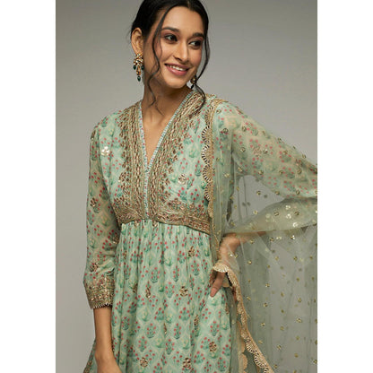 Gopi Vaid Green Nusrat Peplum Kurta with Sharara and Dupatta