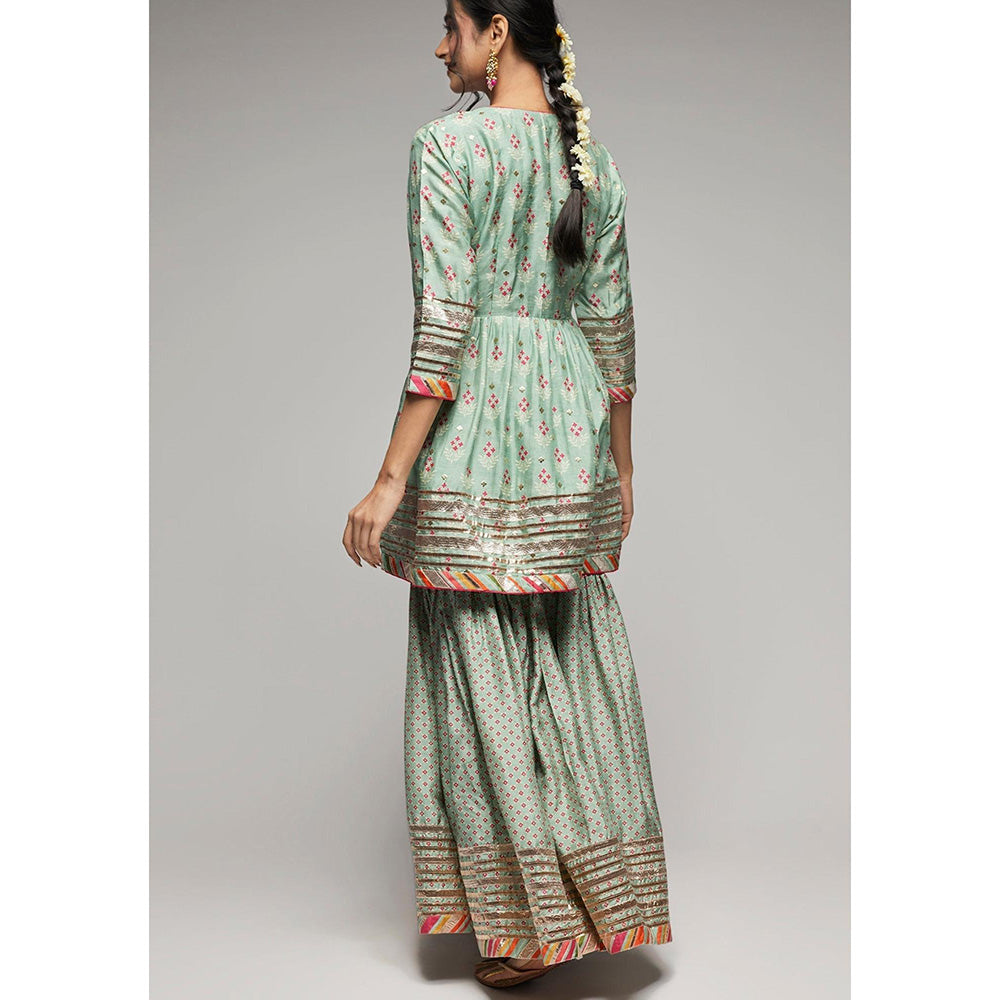 Gopi Vaid Green Tilla Peplum Kurta with Sharara and Dupatta