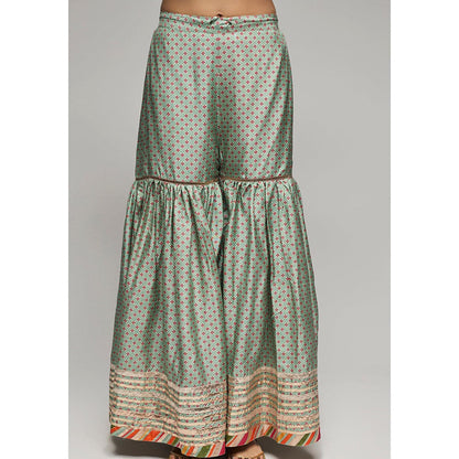 Gopi Vaid Green Tilla Peplum Kurta with Sharara and Dupatta