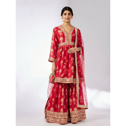 Gopi Vaid Red Samiksha Peplum Sharara with Kurta and Dupatta
