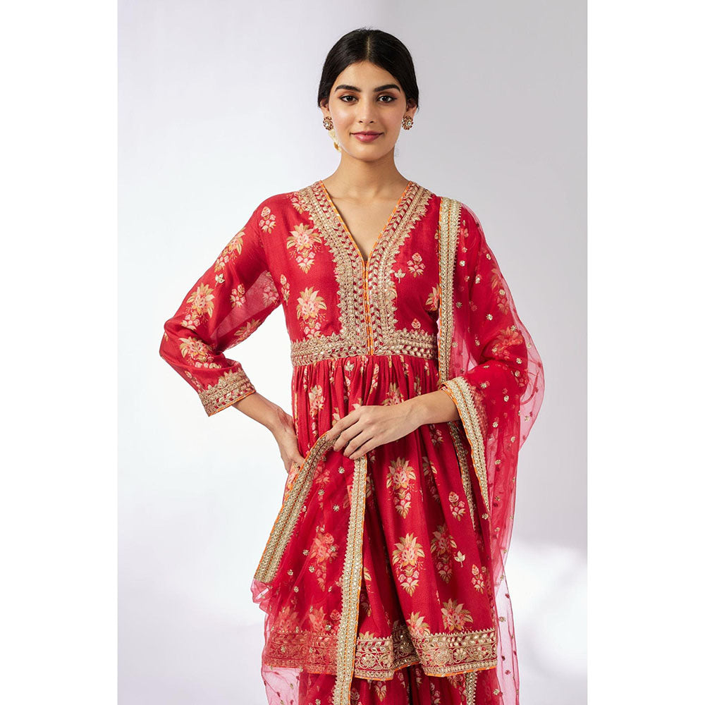 Gopi Vaid Red Samiksha Peplum Sharara with Kurta and Dupatta