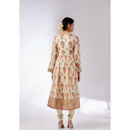 Gopi Vaid Ivory Joshna Tiered Anarkali with Churidar and Dupatta