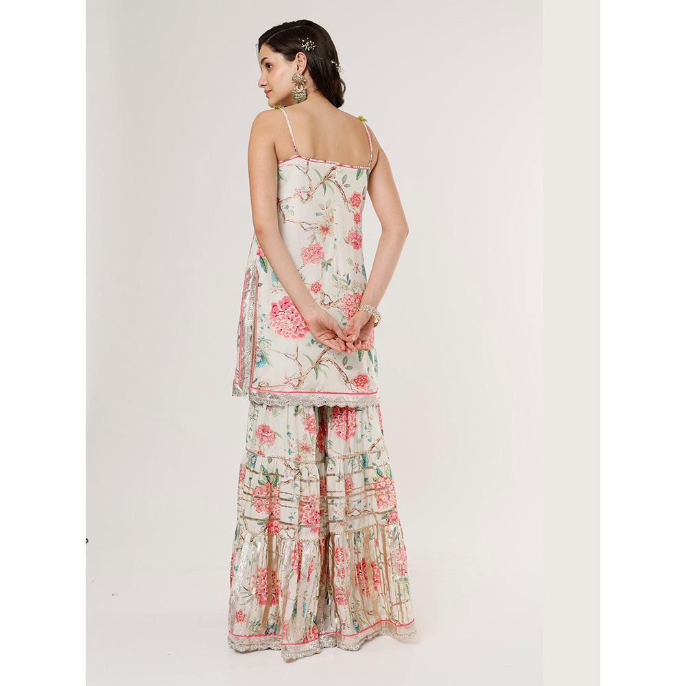 Gopi Vaid Ivory Kahini Strappy Kurta with Sharara and Dupatta