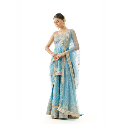 Gopi Vaid Blue Nitya Strappy Kurta with Sharara and Dupatta