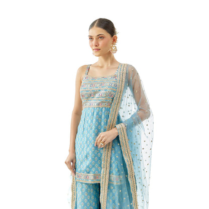 Gopi Vaid Blue Nitya Strappy Kurta with Sharara and Dupatta