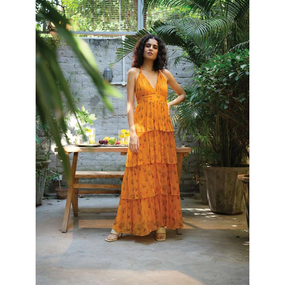 GUAPA Pinar Layered Halter Maxi Dress