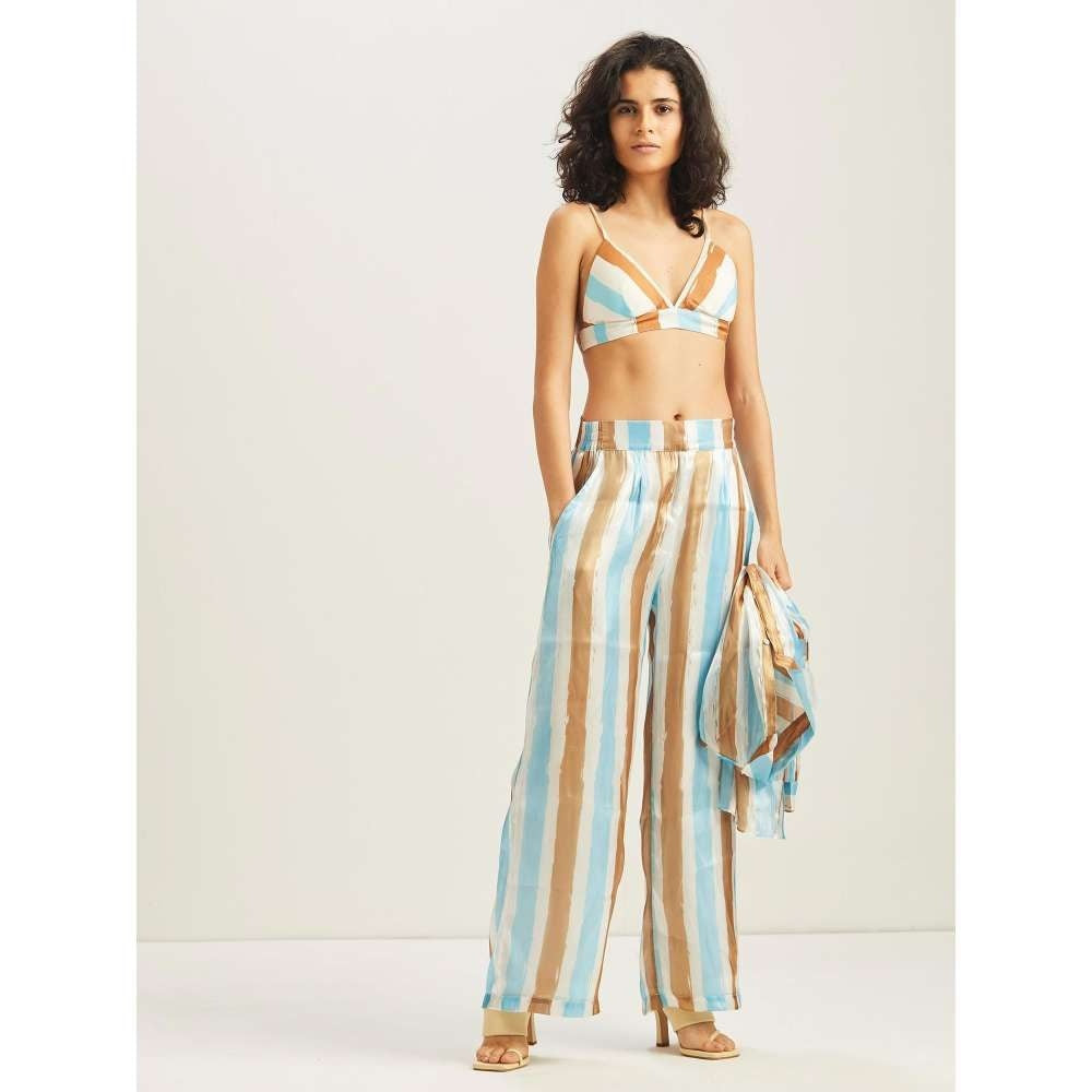 GUAPA Dilara Striped Bustier, Shirt & Pant (Set of 3)