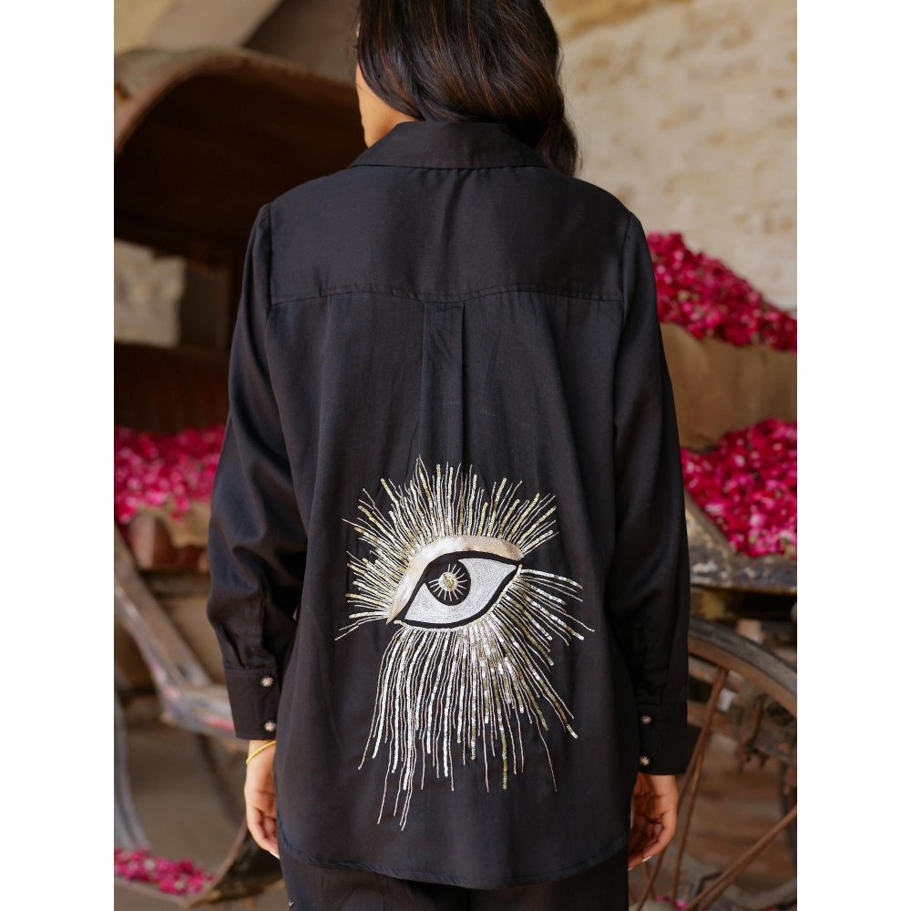 Gulaal Black Hand Embroidered Evil Eye Shirt And Pant (Set of 2)
