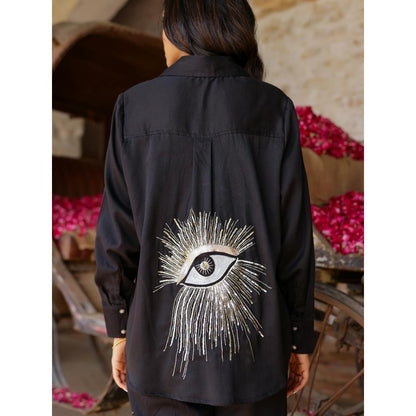 Gulaal Black Hand Embroidered Evil Eye Shirt And Pant (Set of 2)