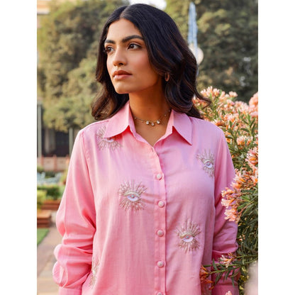 Gulaal Pink Evil Eye Embroidered Shirt