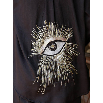 Gulaal Black Hand Embroidered Evil Eye Shirt
