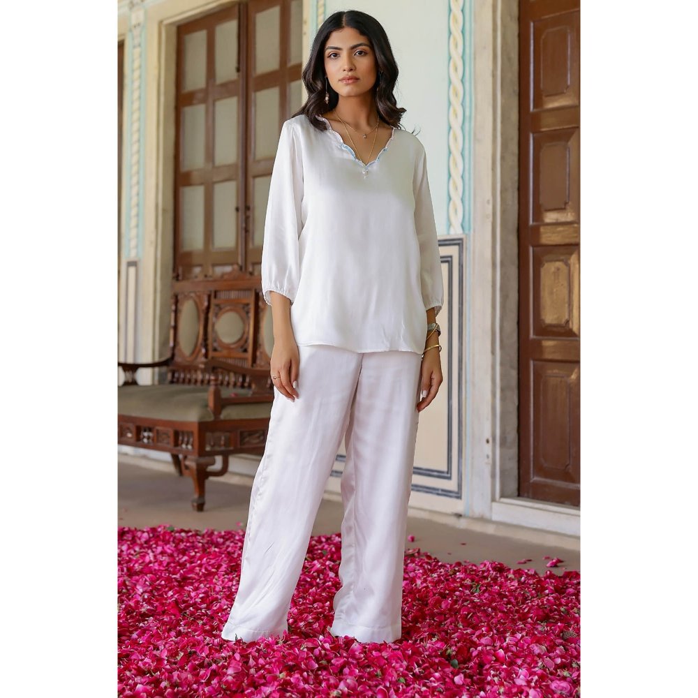 Gulaal White Satin Angel Wing Sequin Top