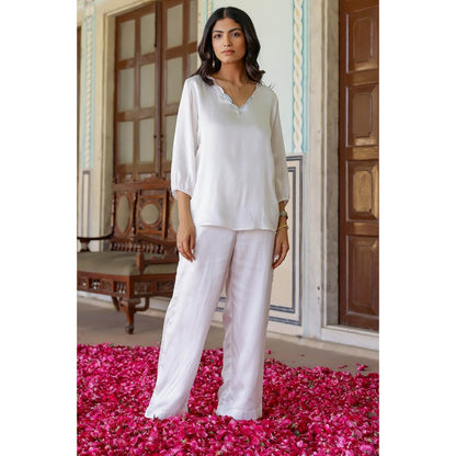 Gulaal White Satin Angel Wing Sequin Top