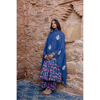 Gulabo Jaipur Meena Blue Anarkali Kurta with Pants & Dupatta (Set of 3)