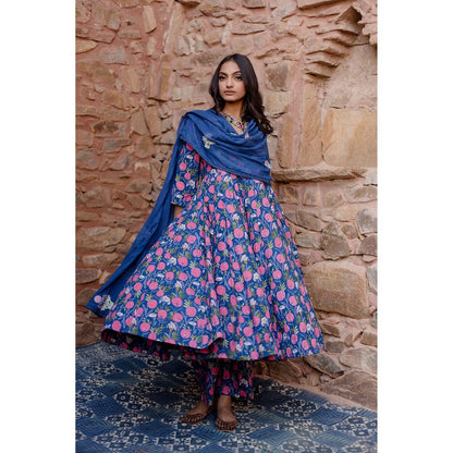 Gulabo Jaipur Meena Blue Anarkali Kurta with Pants & Dupatta (Set of 3)